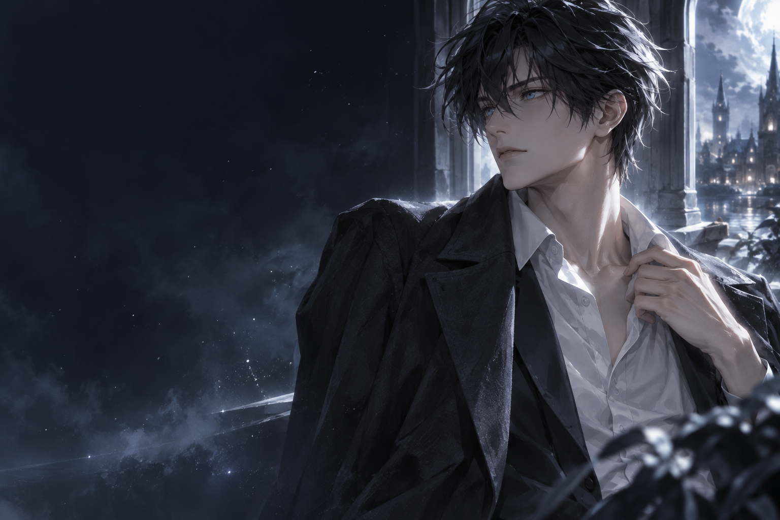 冷白光下目光坚定的原创动漫人物插画